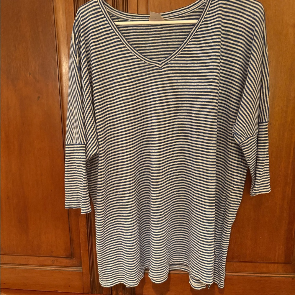 Size 3 Chico's Blue and White Striped Long Sleeve Top